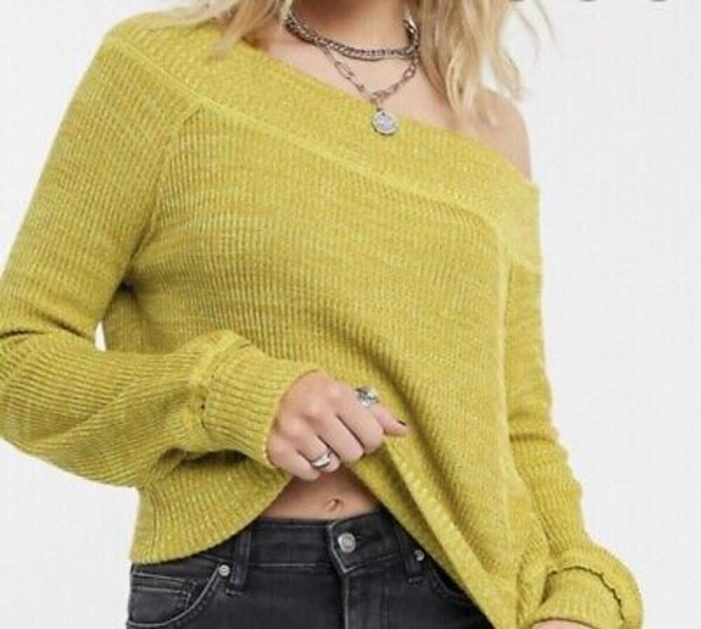 NEW Free People Sugar Rush Off The Shoulder Sweater XS Verbena Combo Knit
